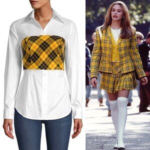 NWT PETERSYN 90s Clueless Long Sleeve Plaid Smocked Back Tie Panel Blouse XS